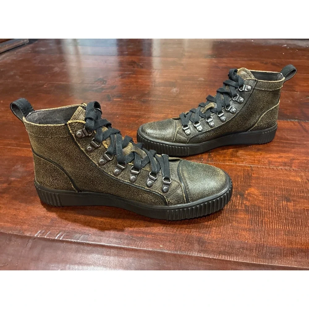 John Varvatos High Top 'Schooner' Boots Mens 8.5 Crackle Leather D Rng Lace Up